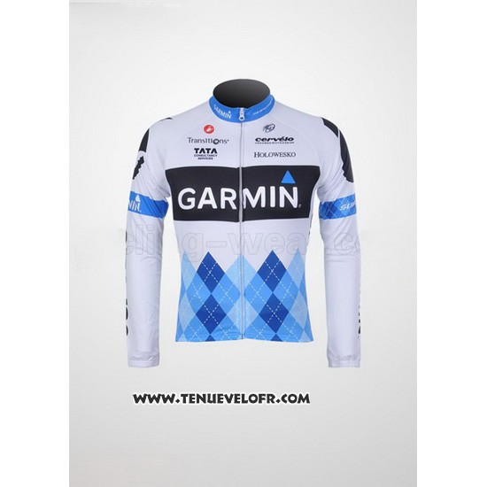 2011 Maillot Ciclismo Garmin Cervelo Bleu et Blanc Manches Longues et Cuissard
